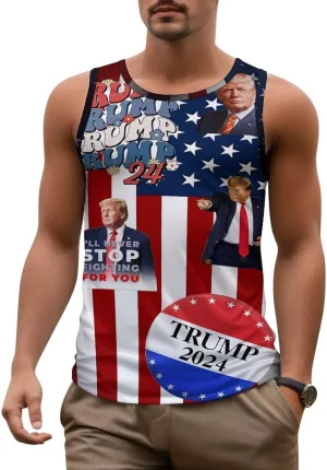 Mens Tank Tops Trump Casual Summer T-Shirts Beach Sleeveless Shirt Lightweight Casual Tee Shirt