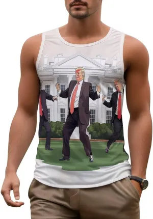 Mens Tank Tops Trump Casual Summer T-Shirts Beach Sleeveless Shirt Lightweight Casual Tee Shirt