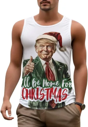 Mens Tank Tops Trump Casual Summer T-Shirts Beach Sleeveless Shirt Lightweight Casual Tee Shirt