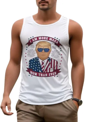 Mens Tank Tops Trump Casual Summer T-Shirts Beach Sleeveless Shirt Lightweight Casual Tee Shirt