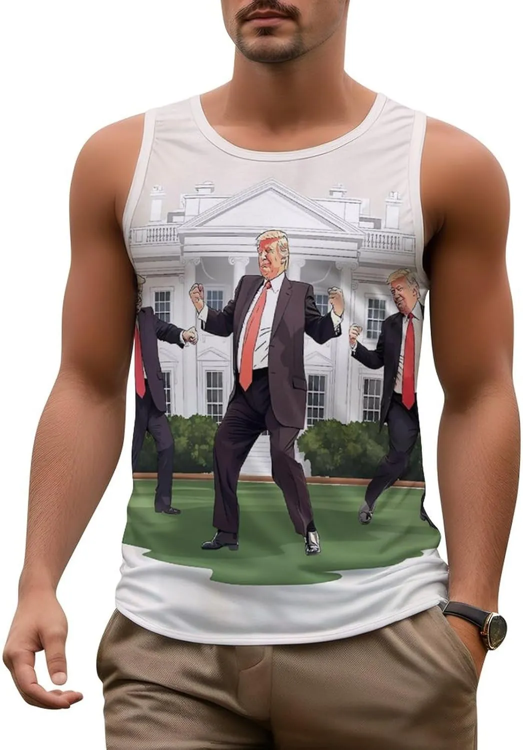 Mens Tank Tops Trump Casual Summer T-Shirts Beach Sleeveless Shirt Lightweight Casual Tee Shirt