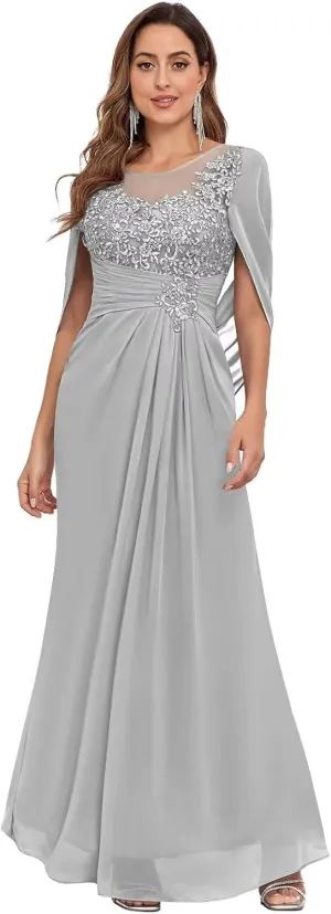 Mermaid Chiffon Mother of The Bride Dresses for Wedding with Cape Sleeves Lace Formal Mother of The Groom Dress