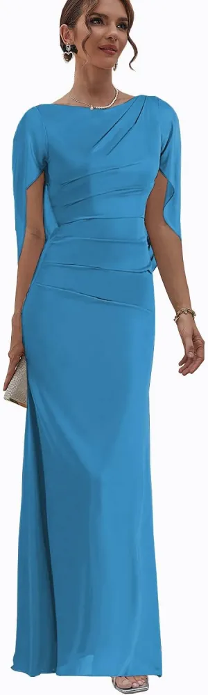 Mermaid Mother of The Bride Dresses with Cape Chiffon Wedding Guest Formal Dress for Women