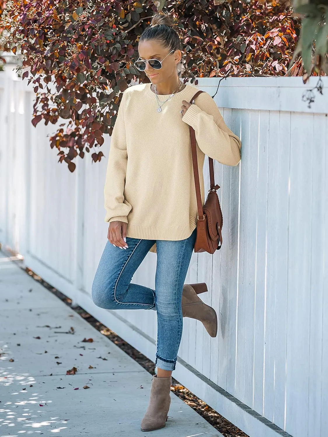 MEROKEETY Women's 2025 Fall Long Balloon Sleeve Crew Neck Sweater Tops Waffle Knit Soft Pullover Jumper