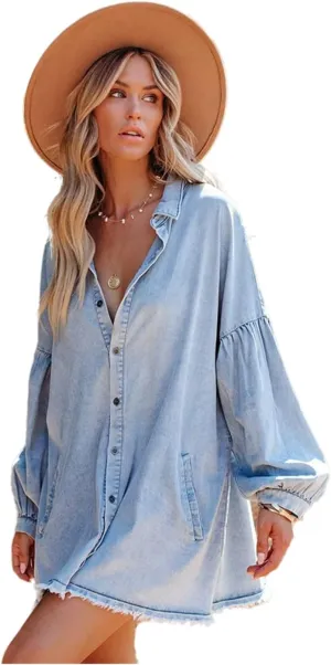 Meufam Women's Oversized Denim Button Jacket Casual Long Boyfriend Distresse Jean Jacket Autumn Spring