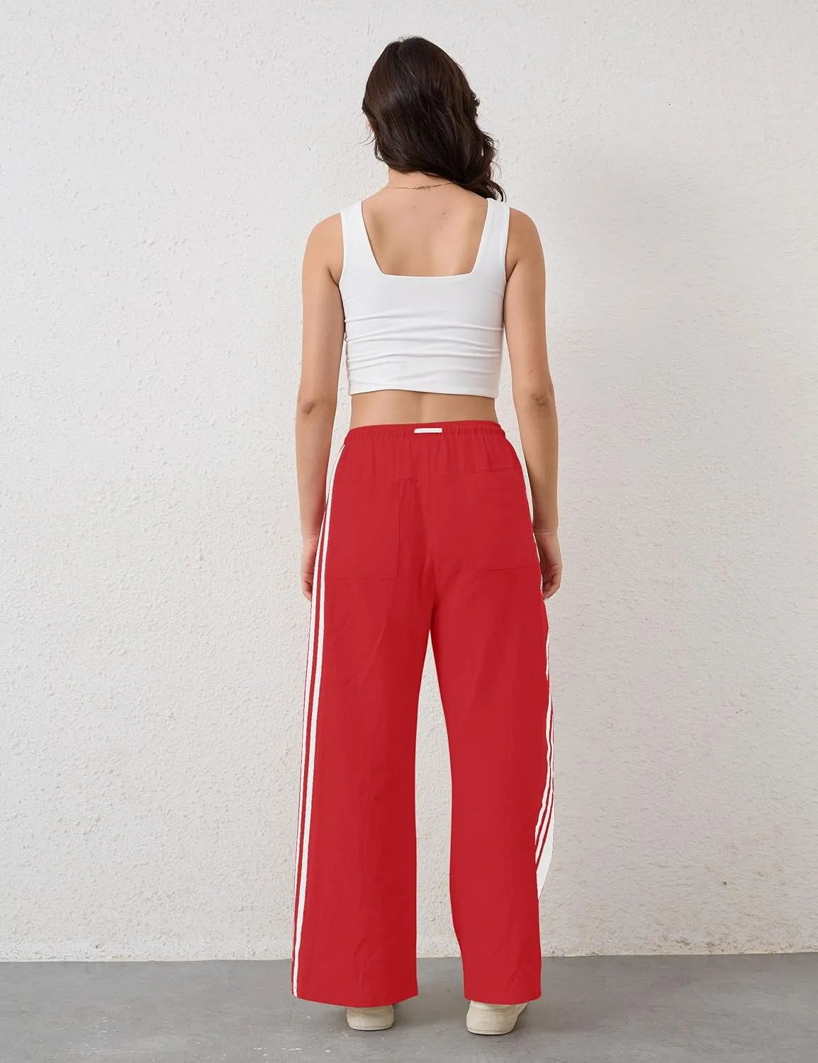 MISSACTIVER Women Side Striped Wide Leg Pants Color Block High Rise Drawstring Sweatpants Baggy Track Pants with Pockets