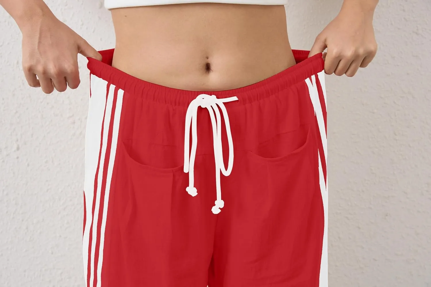 MISSACTIVER Women Side Striped Wide Leg Pants Color Block High Rise Drawstring Sweatpants Baggy Track Pants with Pockets