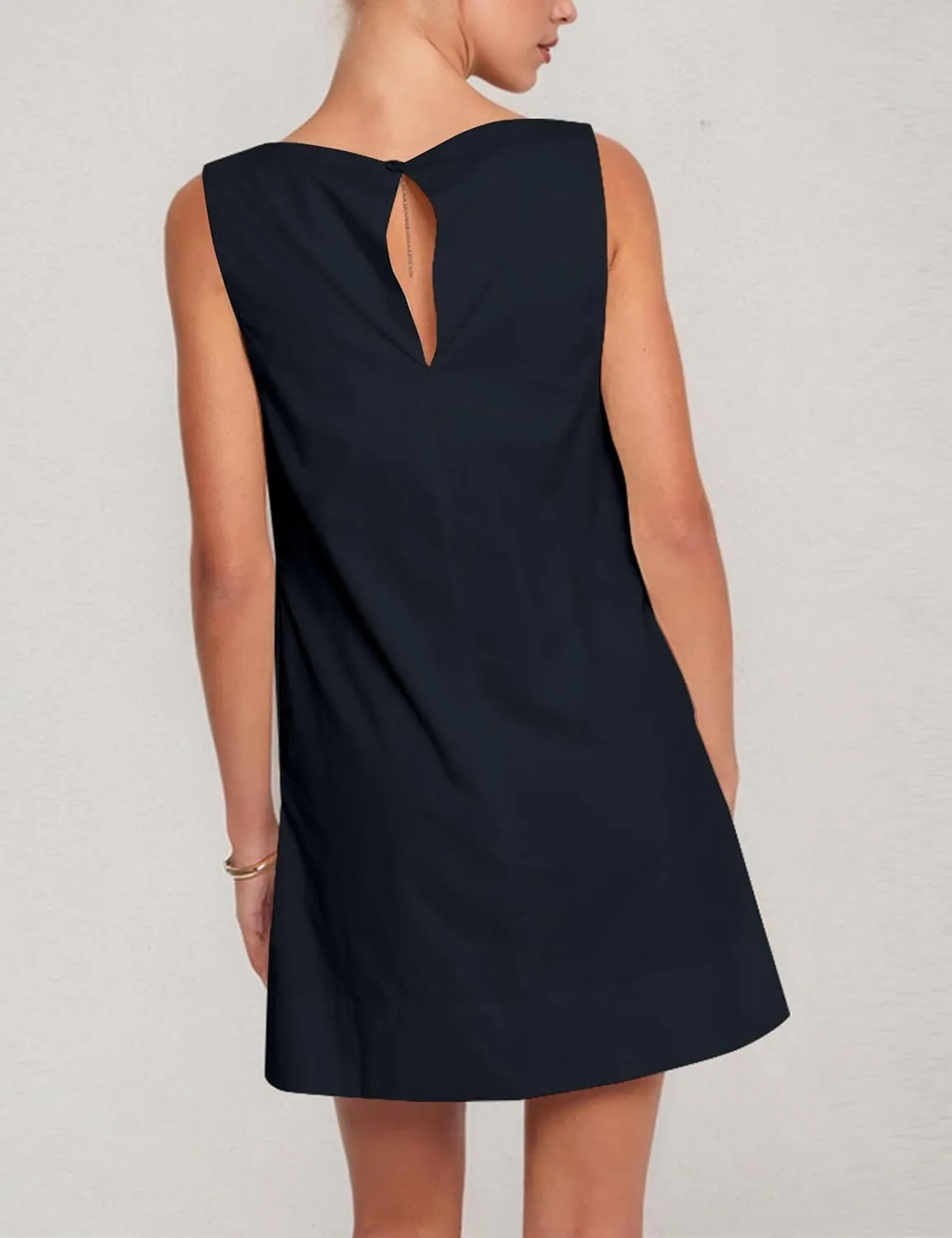 MISSACTIVER Womens Sexy Scoop Neck Summer Mini Dress 2025 Sleeveless Tie Up Back Button Hollow Out Sundress with Pocket