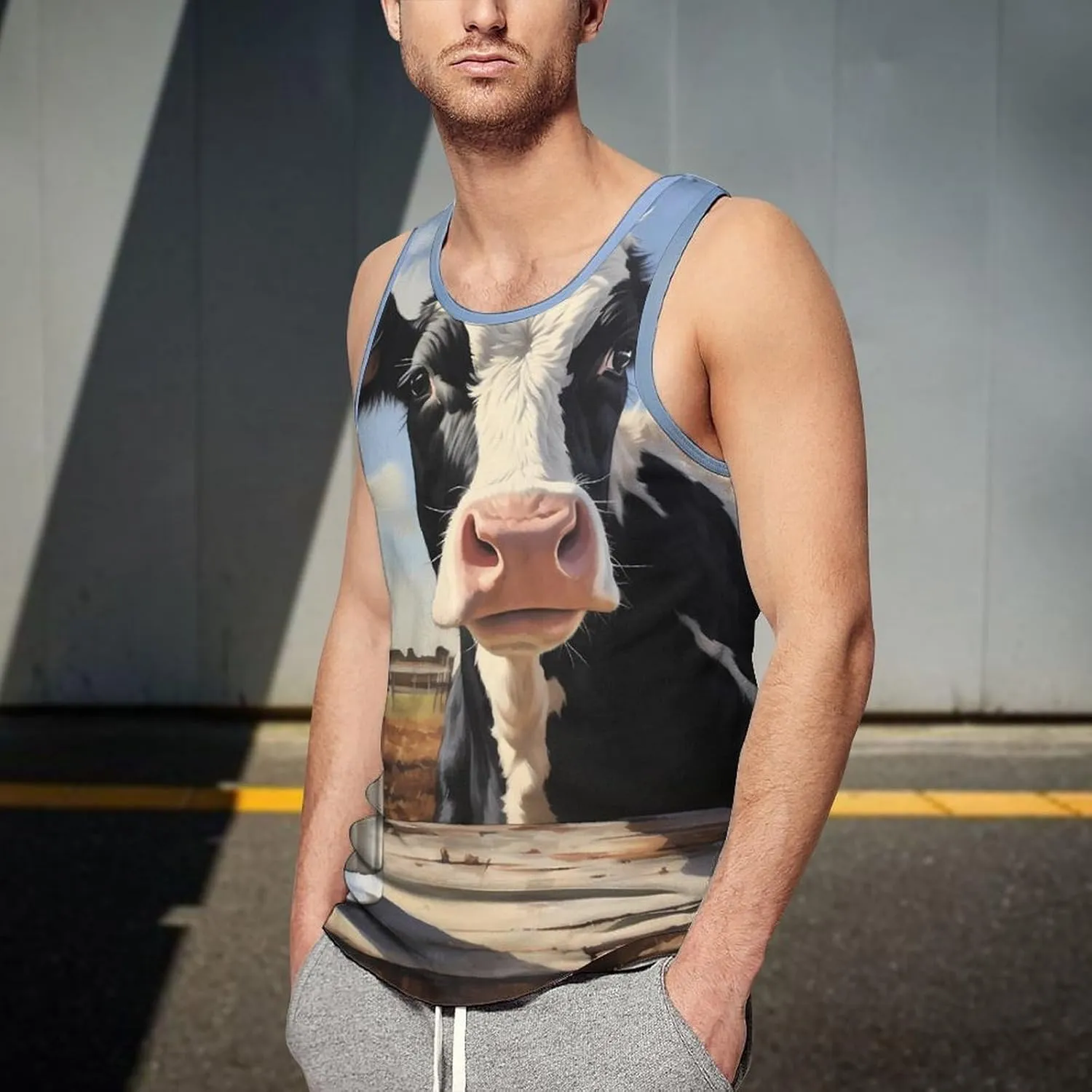 Moo Cow and Milk Mens Tank Top Undershirt Sleeveless Gym Vest Workout T-Shirts