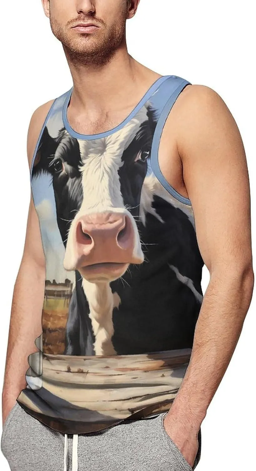 Moo Cow and Milk Mens Tank Top Undershirt Sleeveless Gym Vest Workout T-Shirts