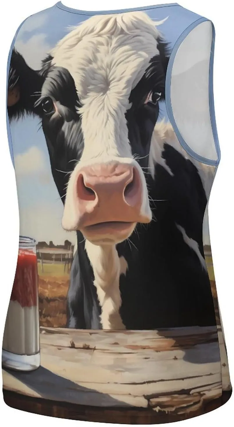 Moo Cow and Milk Mens Tank Top Undershirt Sleeveless Gym Vest Workout T-Shirts