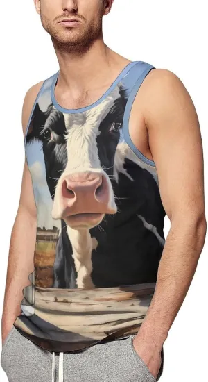 Moo Cow and Milk Mens Tank Top Undershirt Sleeveless Gym Vest Workout T-Shirts