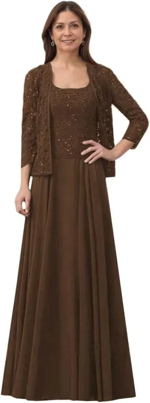 Mother of The Bride Dresses for Wedding 2 PCS Mother of The Groom Dresses with Jackets Laces Chiffon Wedding Guest Dress