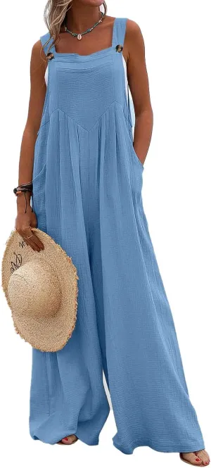 Mywinway Wide Leg Jumpsuits for Women Casual Baggy Long Bib Beach Loose Overalls Jumpsuits