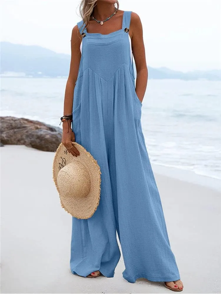 Mywinway Wide Leg Jumpsuits for Women Casual Baggy Long Bib Beach Loose Overalls Jumpsuits