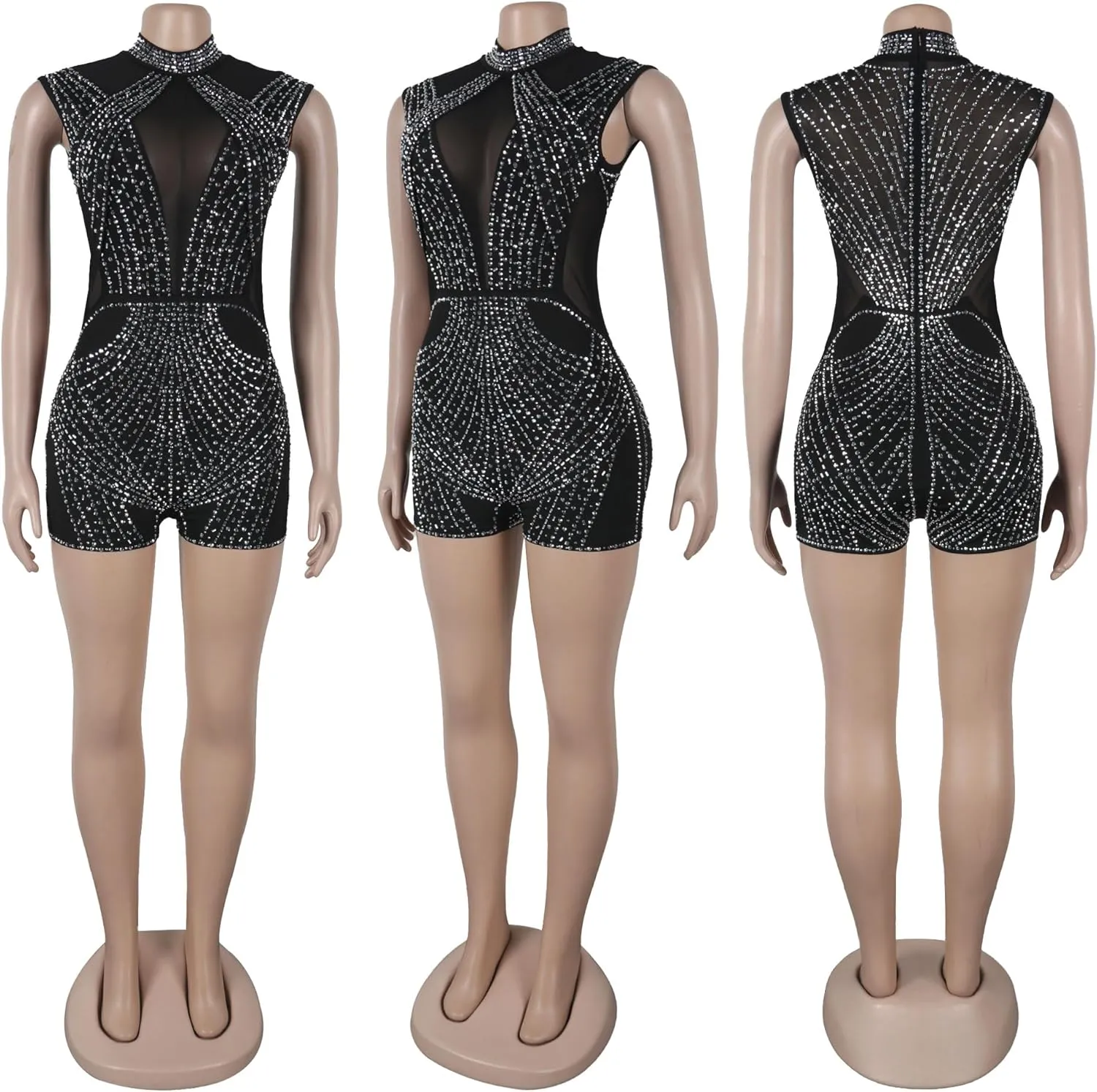 Nagfar Women Rhinestone Sexy Romper Jumpsuits Hot Drilling Romper Birthday Party Evening Club Night Outfits