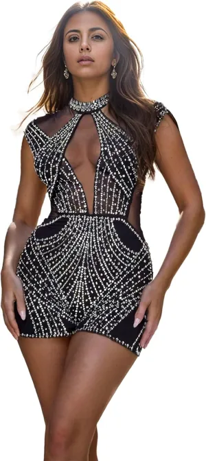 Nagfar Women Rhinestone Sexy Romper Jumpsuits Hot Drilling Romper Birthday Party Evening Club Night Outfits