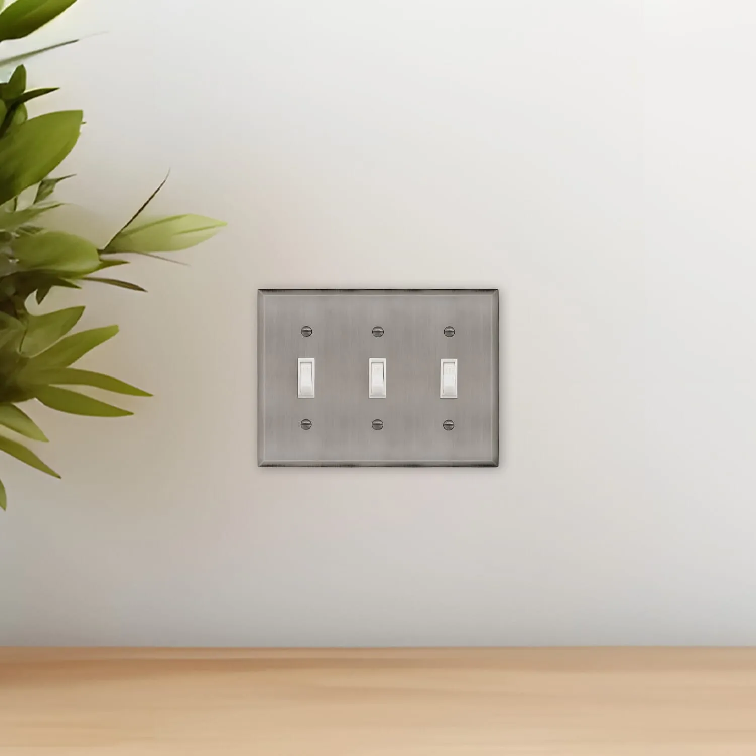 New York Switch Plate with Triple Toggle in Antique Pewter