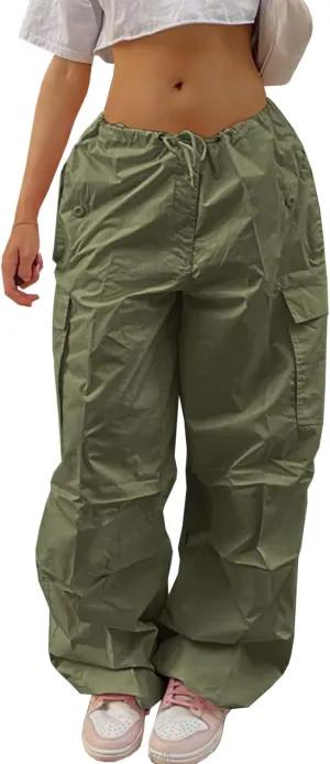 Neyaolk Parachute Pants for Women, Cargo Pants Women Baggy, Y2K Low Waist Wide Leg Baggy Relaxed Jogger Pants