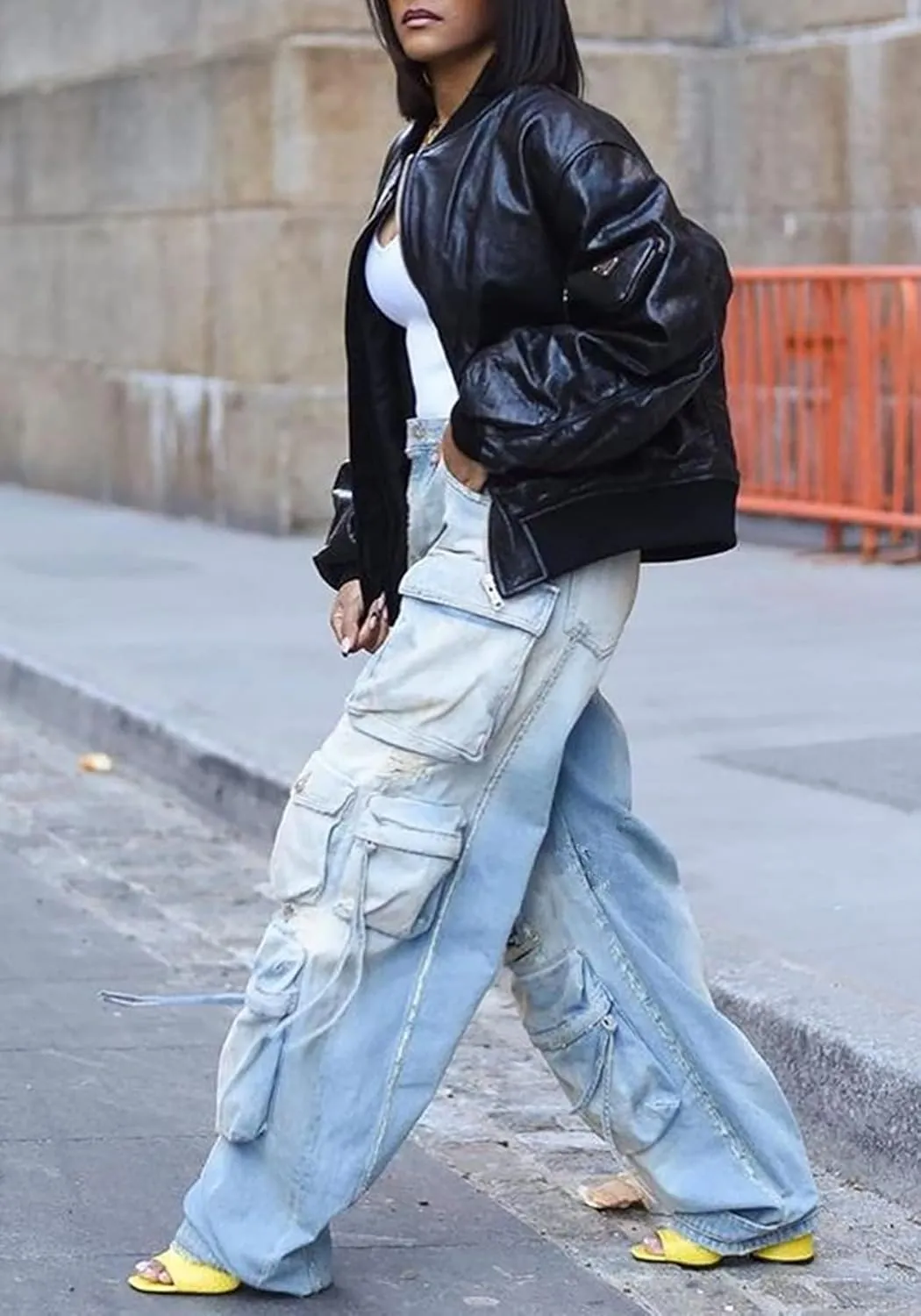 NRTHYE Cargo Jeans for Women Y2K High Waist Baggy Denim Cargo Pants with Pocket Streetwear