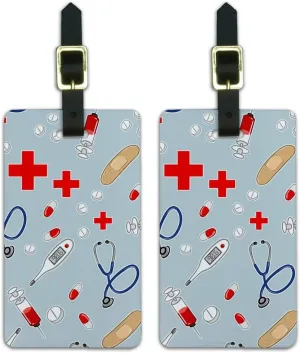 Nurse Doctor Pattern Healthcare Luggage ID Tags Cards Set of 2