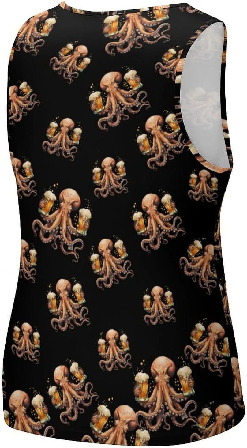 Octopus with Beers Men's Tank Tops Summer Sleeveless T-Shirts Gym Workout Tee Casual Beach Tee