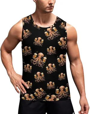 Octopus with Beers Men's Tank Tops Summer Sleeveless T-Shirts Gym Workout Tee Casual Beach Tee