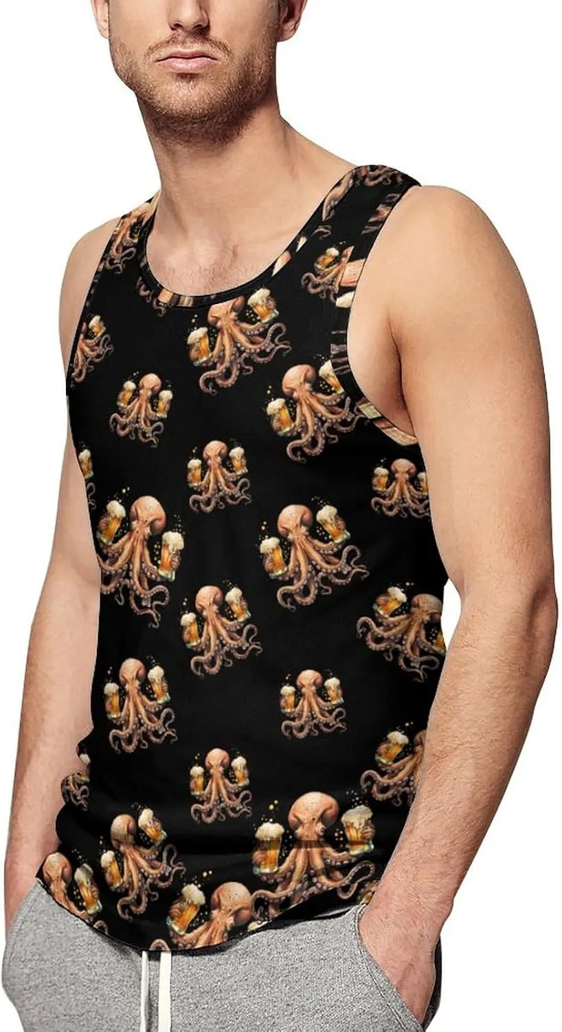 Octopus with Beers Men's Tank Tops Summer Sleeveless T-Shirts Gym Workout Tee Casual Beach Tee