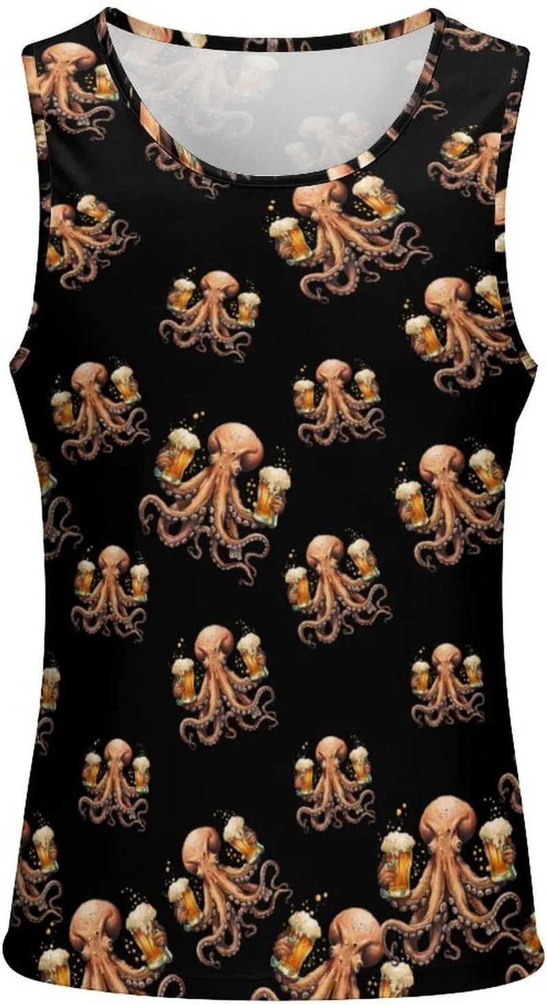 Octopus with Beers Men's Tank Tops Summer Sleeveless T-Shirts Gym Workout Tee Casual Beach Tee