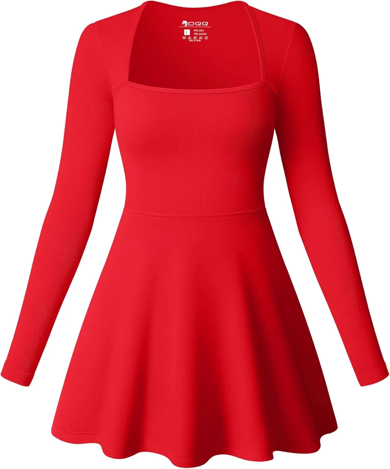 OQQ Women Long Sleeve Dresses Square Neck Casual Party Club A-Line Mini Dress