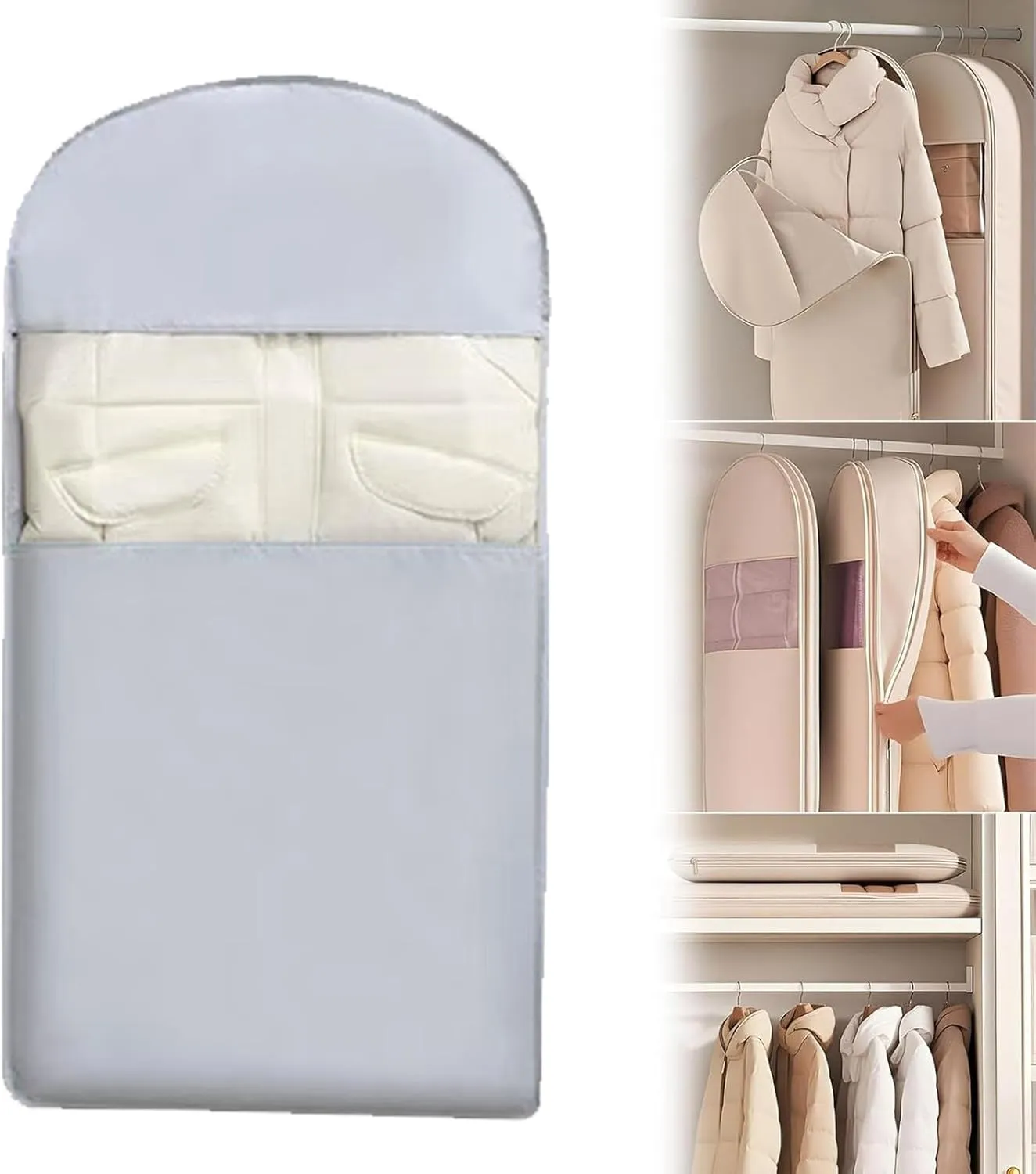 Otherwise Garment Bag,Space Saving Hanging Garment Bag with Self Compression Zipper, Dust Cover Clothes Bags for Down Coat, Space Saver Closet Organizers (Gray,M)
