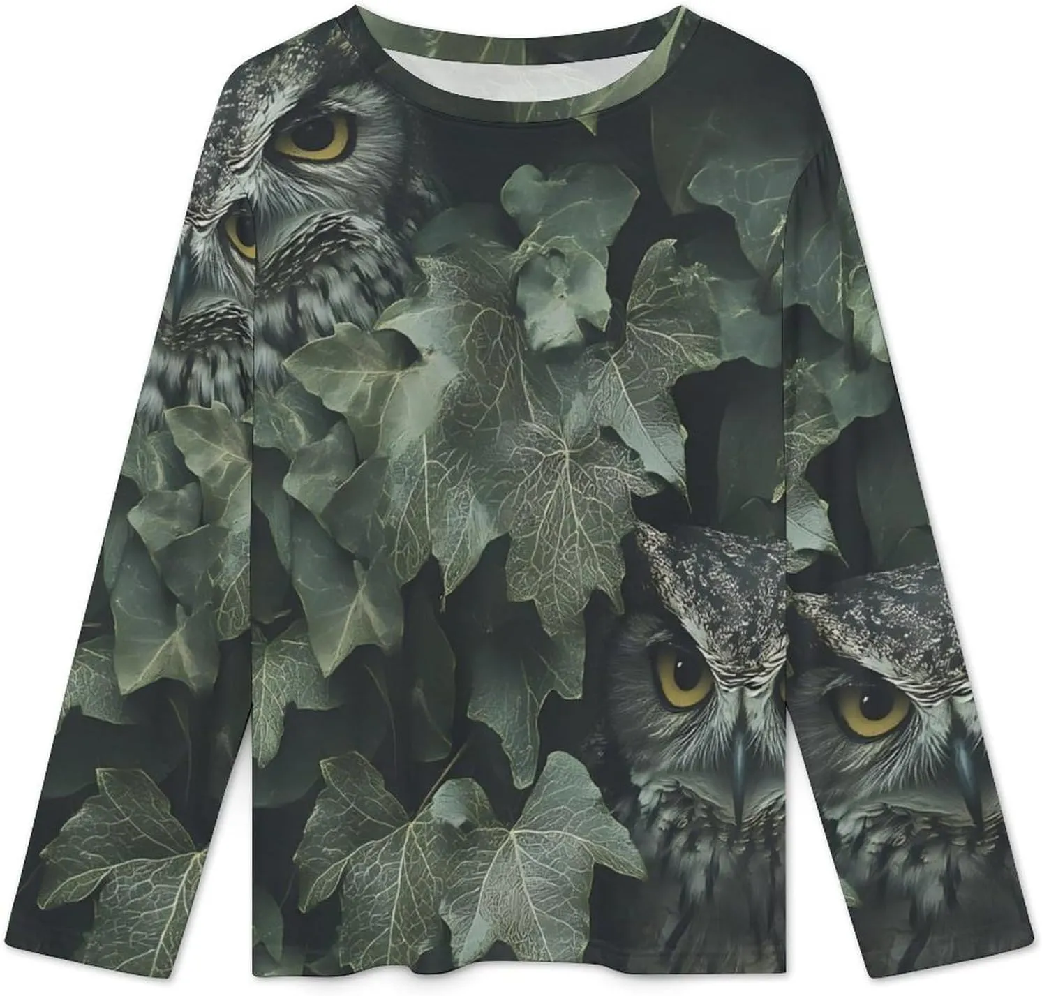 Owl Hiding in The Ivy Women's Pajama Set Long Sleeve T-shirts Top & Pant Comfort Sleepwear Loungewear
