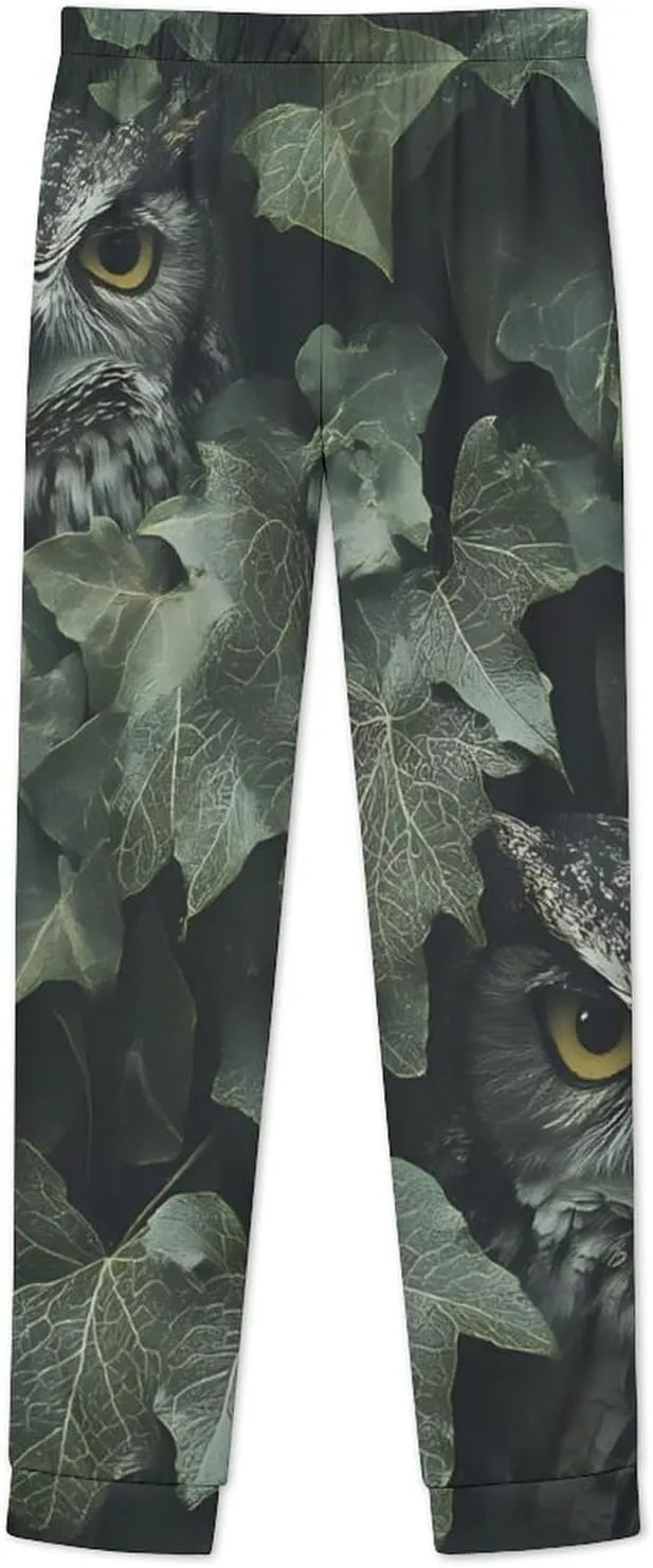 Owl Hiding in The Ivy Women's Pajama Set Long Sleeve T-shirts Top & Pant Comfort Sleepwear Loungewear