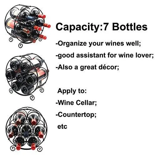 PAG 7 Bottles Free Standing Countertop Metal Wine Rack Tabletop Wine Storage Holders Stands, Black