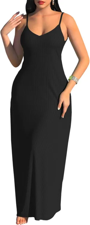 PaladMom Women's Summer Casual Sundress Sleeveless Maxi Dress Plus Size Loose Stripes Long Dresses with Pockets