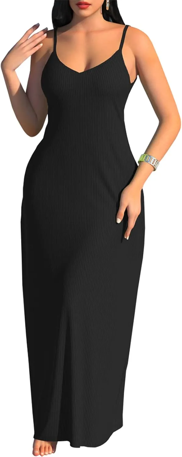 PaladMom Women's Summer Casual Sundress Sleeveless Maxi Dress Plus Size Loose Stripes Long Dresses with Pockets