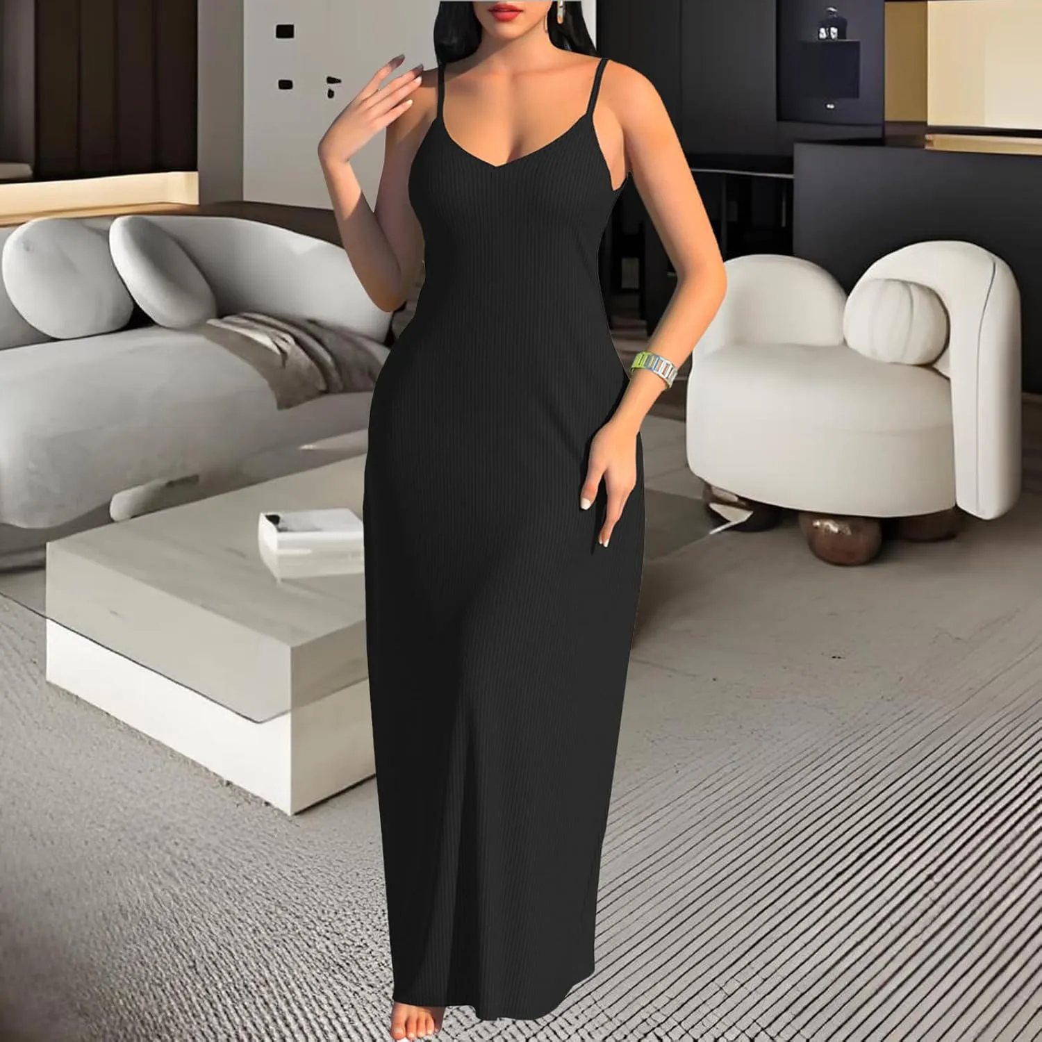 PaladMom Women's Summer Casual Sundress Sleeveless Maxi Dress Plus Size Loose Stripes Long Dresses with Pockets