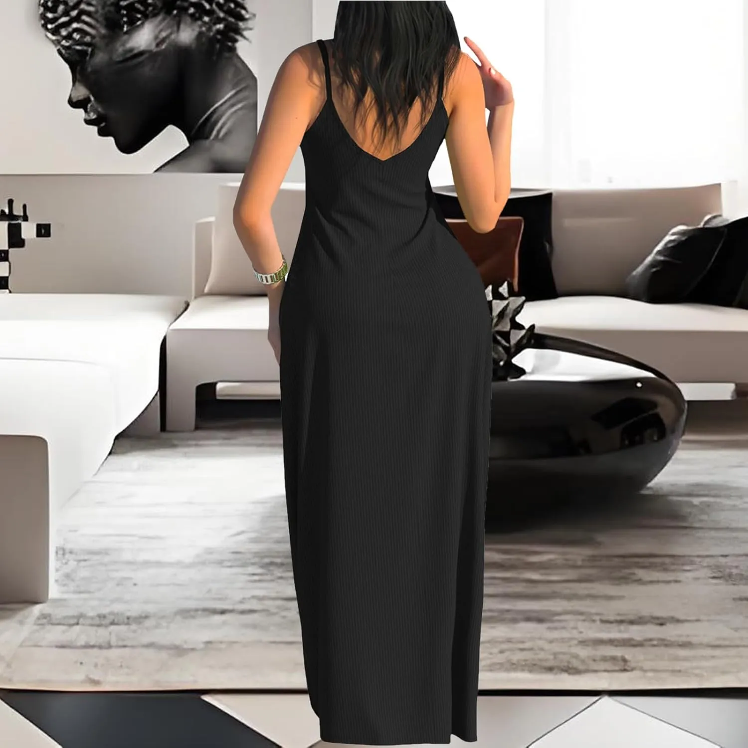 PaladMom Women's Summer Casual Sundress Sleeveless Maxi Dress Plus Size Loose Stripes Long Dresses with Pockets