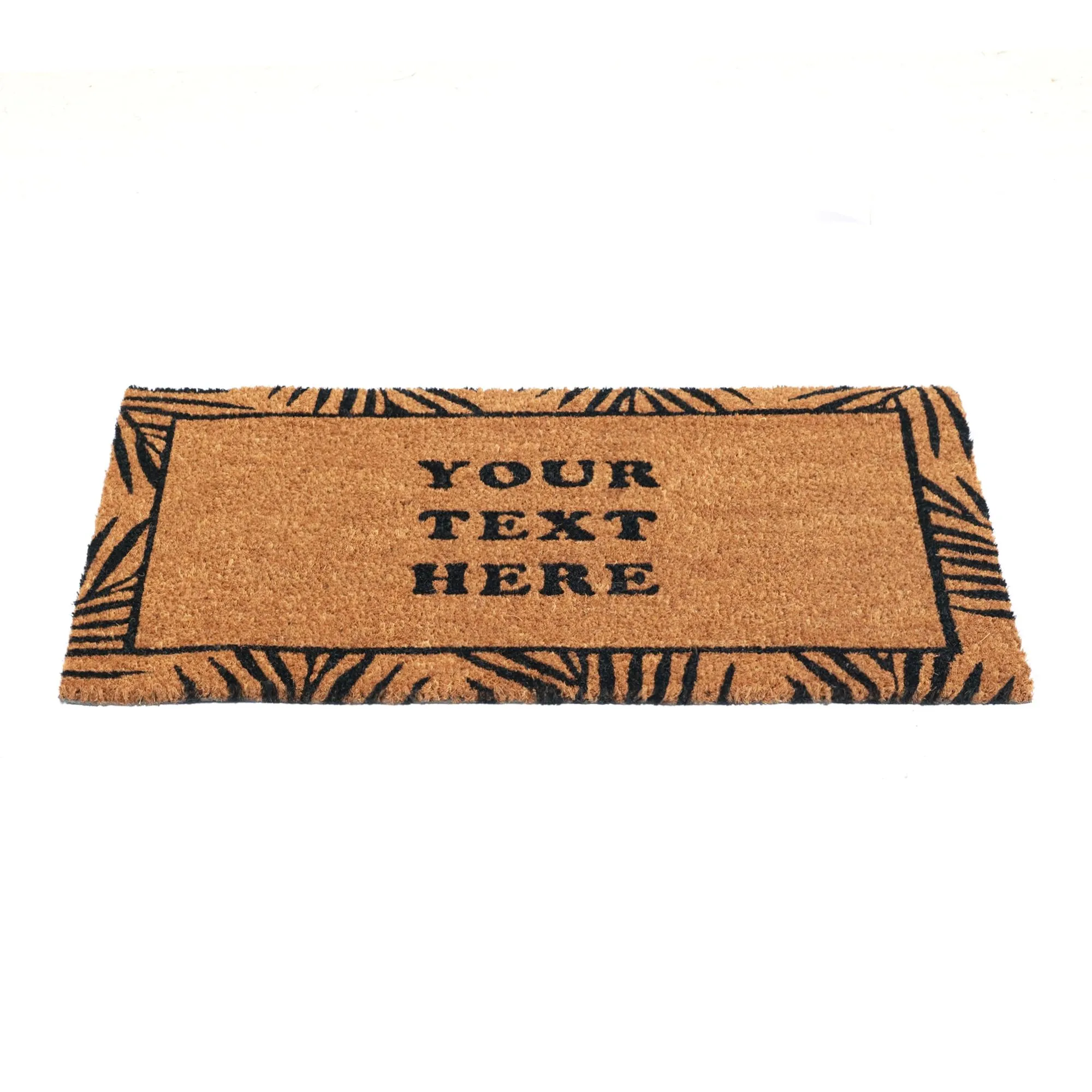Personalized Coir Doormat with Tropical Leaf Border Design – Custom Text Option