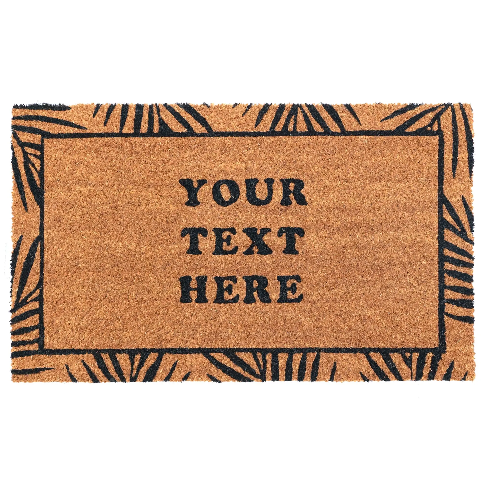 Personalized Coir Doormat with Tropical Leaf Border Design – Custom Text Option