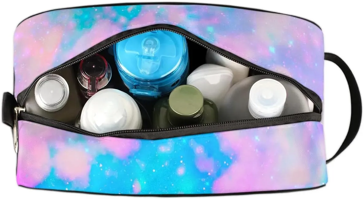 Personalized Floral Monogrammed Toiletry Bags for Women Custom Initial Letter Waterproof Cosmetic Makeup Bags Storage Bags with Handle for Bathroom Travel Work, Blue Pink
