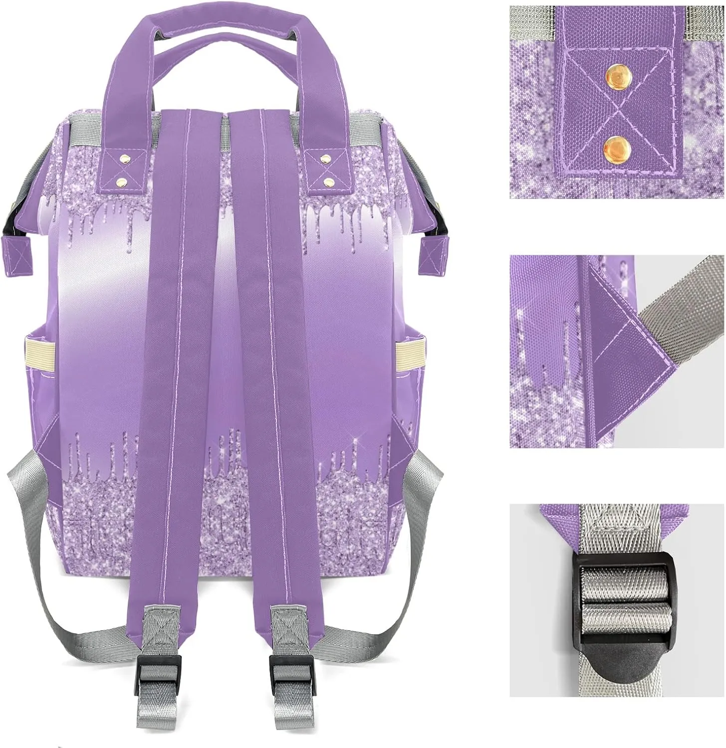 Personalized Purple Bling Glitter Print Diaper Bags Backpack with Name Mummy Nursing Bags Gifts for Mom Dad
