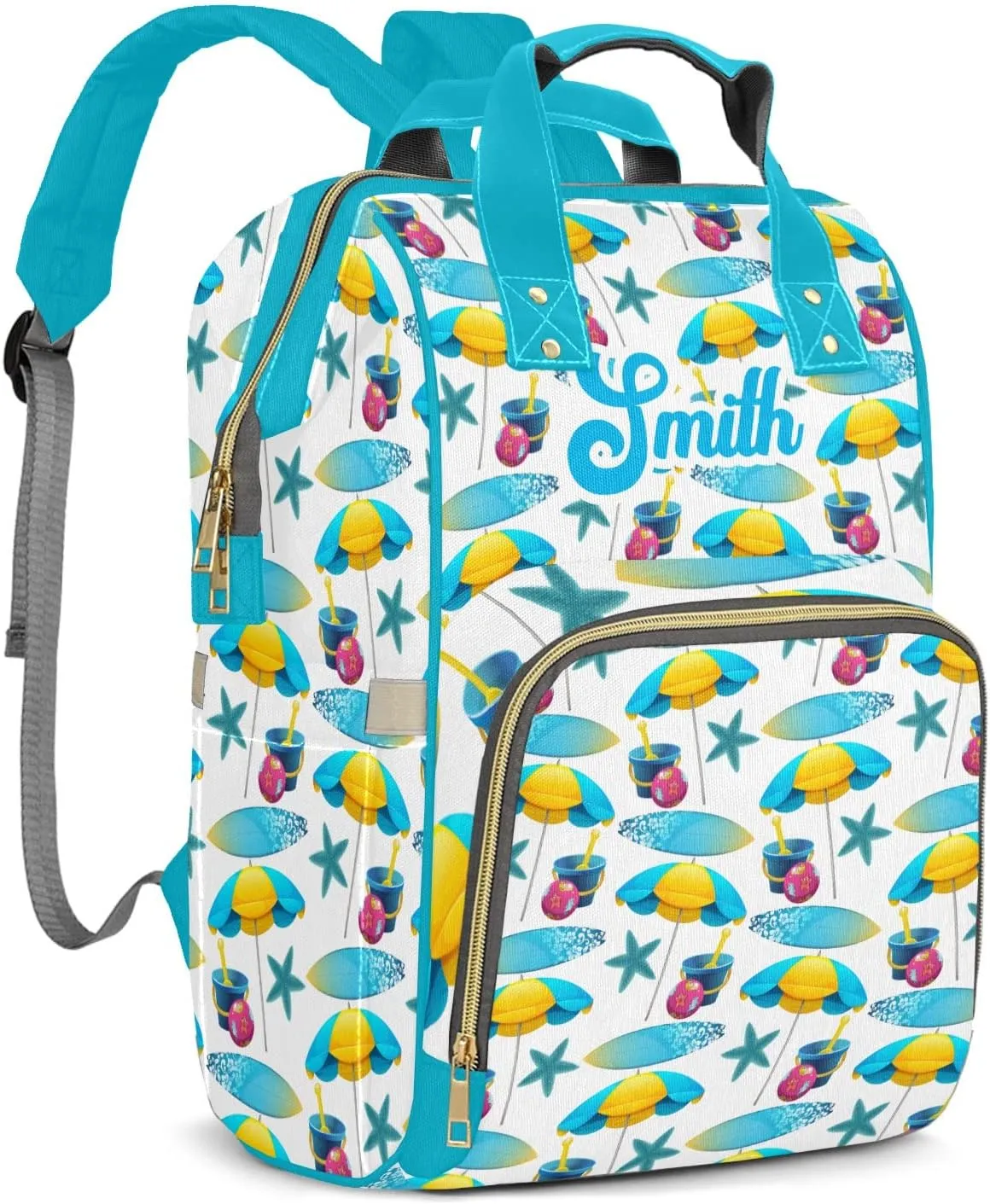 Personalized Surfboard Starfish Diaper Bags Backpack with Name Mummy Nursing Bags Gifts for Mom Dad