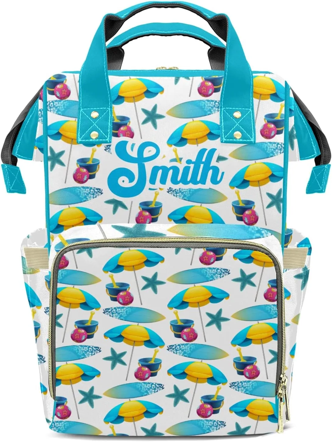 Personalized Surfboard Starfish Diaper Bags Backpack with Name Mummy Nursing Bags Gifts for Mom Dad