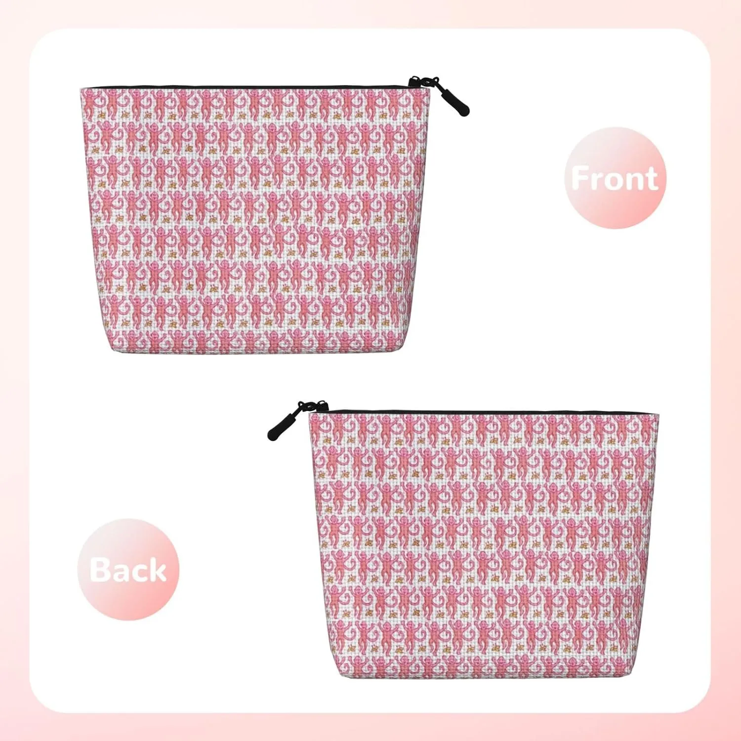Pink Rabbit Monkeys Makeup Bag Travel Cosmetic Bags For Women Portable Pouch For Purse Zipper Toiletry Accessories Storage Bag