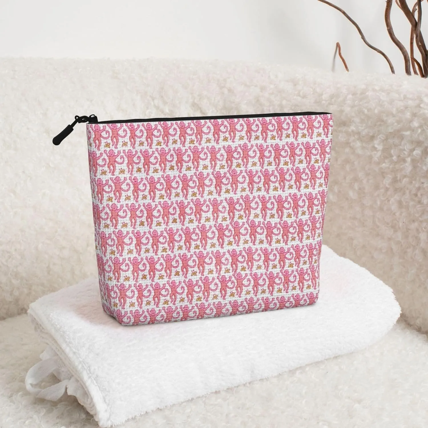 Pink Rabbit Monkeys Makeup Bag Travel Cosmetic Bags For Women Portable Pouch For Purse Zipper Toiletry Accessories Storage Bag