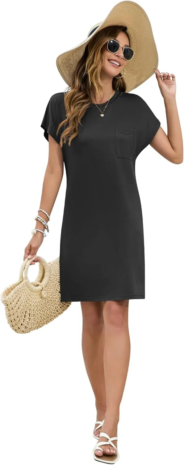 PLOKNRD Women's Casual Dress Summer Short Sleeve Crewneck Tshirt Shift Dress Outfits 2025