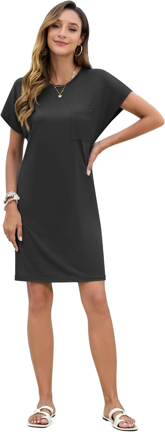 PLOKNRD Women's Casual Dress Summer Short Sleeve Crewneck Tshirt Shift Dress Outfits 2025
