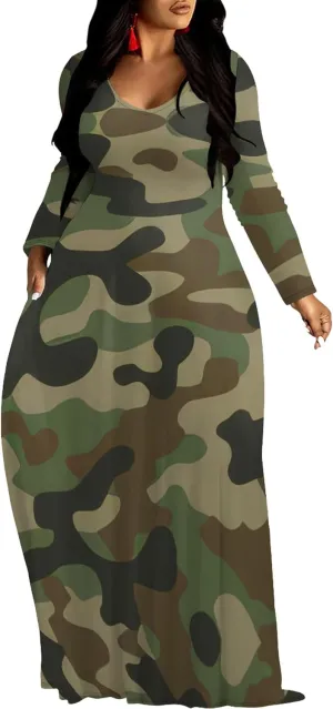 Plus Size Maxi Long Dress Sexy Outfits for Women Printed Loose Cute Dress