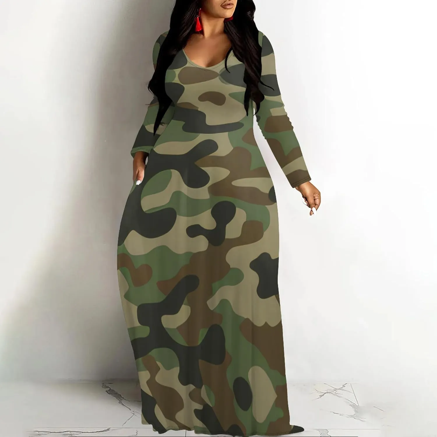 Plus Size Maxi Long Dress Sexy Outfits for Women Printed Loose Cute Dress